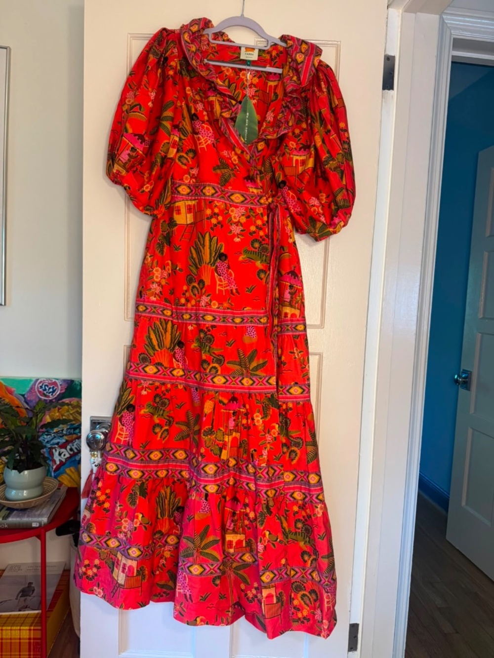 NWT Farm Rio Red Secret Garden Cotton Puffy Sleeve Maxi Dress XL - Picture 3 of 6